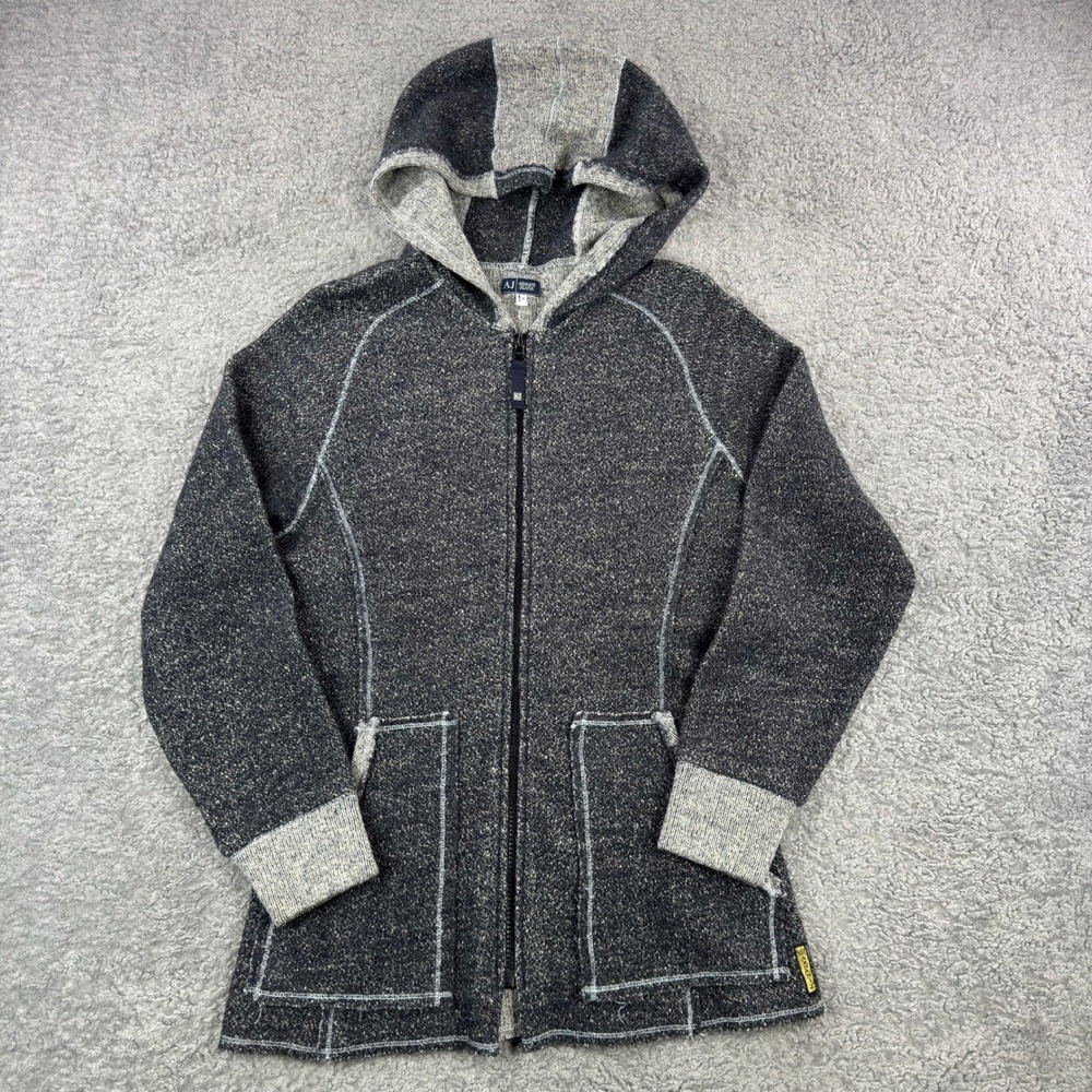 Armani Jeans Mens Wool Hemp Zip Up Hoodie Sweater Grey Made in Italy‎ UJPT 2042